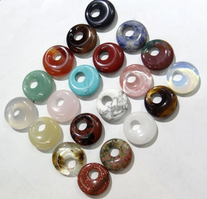 

Wholesale 15pcs 18mm natural stone gogo donut charms agates crystal Turquoises pendant for jewelry making necklace Accessories