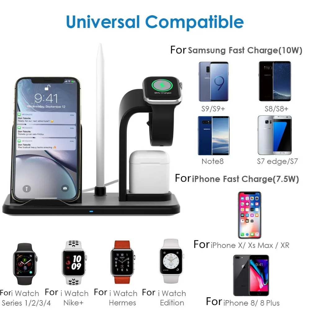 3 in 1 10W Qi Wireless Charger For iWatch 5 4 3 2 1 AirPods Qi Fast Charging for Apple Watch iPhone 11 XS XR X 8 Samsung S10 S9