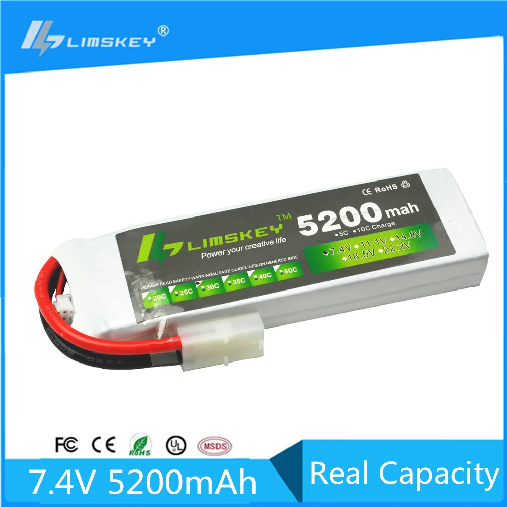 

Limskey Racing 2S lipo battery 7.4v 5200mAh 30C For rc helicopter rc car rc boat quadcopter Li-Polymer battey