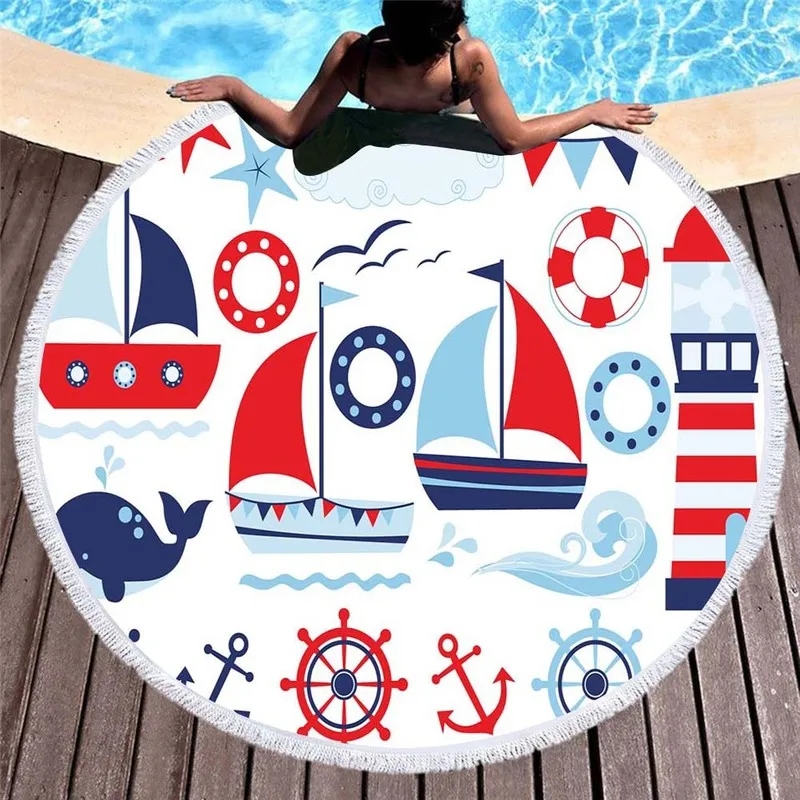 

Europe and America Cute Dolphin Cartoon Round Beach Towel Retro Totem Microfiber Soft Beach Towel Travel Swimming Towel Yoga Mat