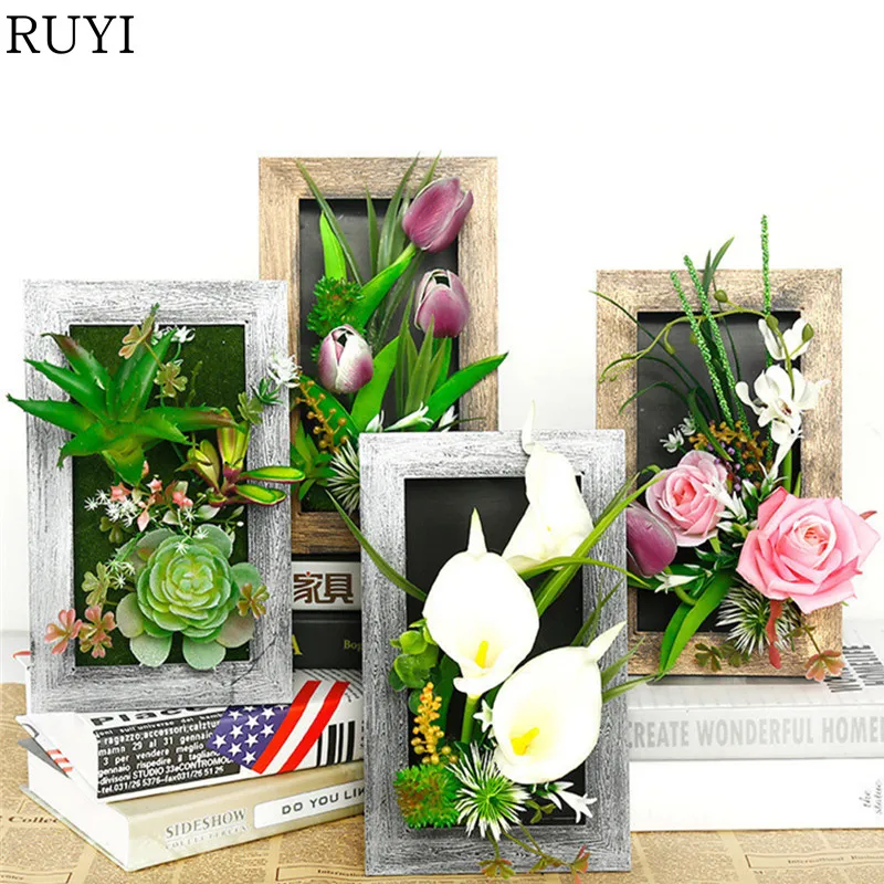 

Simulation plant wall hanging creative home artificial 3D stereoscopic plant photo frame pendant living room decoration 1 set