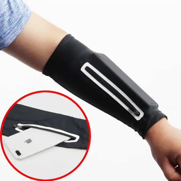 Queshark Sport Pocket Arm Warmer Phone Armband Bag Hiking Fishing Running Cycling Phone Wrist Bag Arm Sleeve for Phone