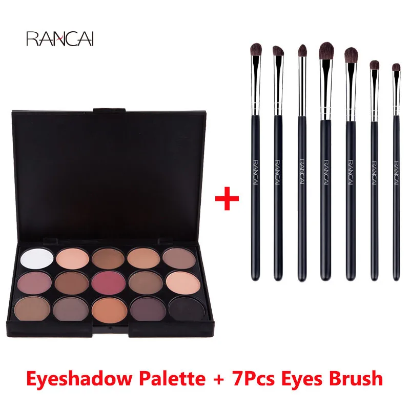 

RANCAI 7pcs Eyes Brushes Set Eyeshadow Brush+15 Earth Colors Eye Shadow Palette Natural Matte Camouflage Cosmetics Beauty Tools