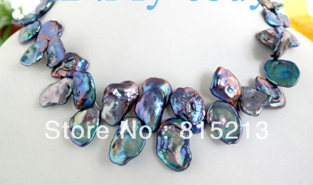 

ddh00879 Black Blue Rainbow Keshi KEISHI Petal Pearl Necklace
