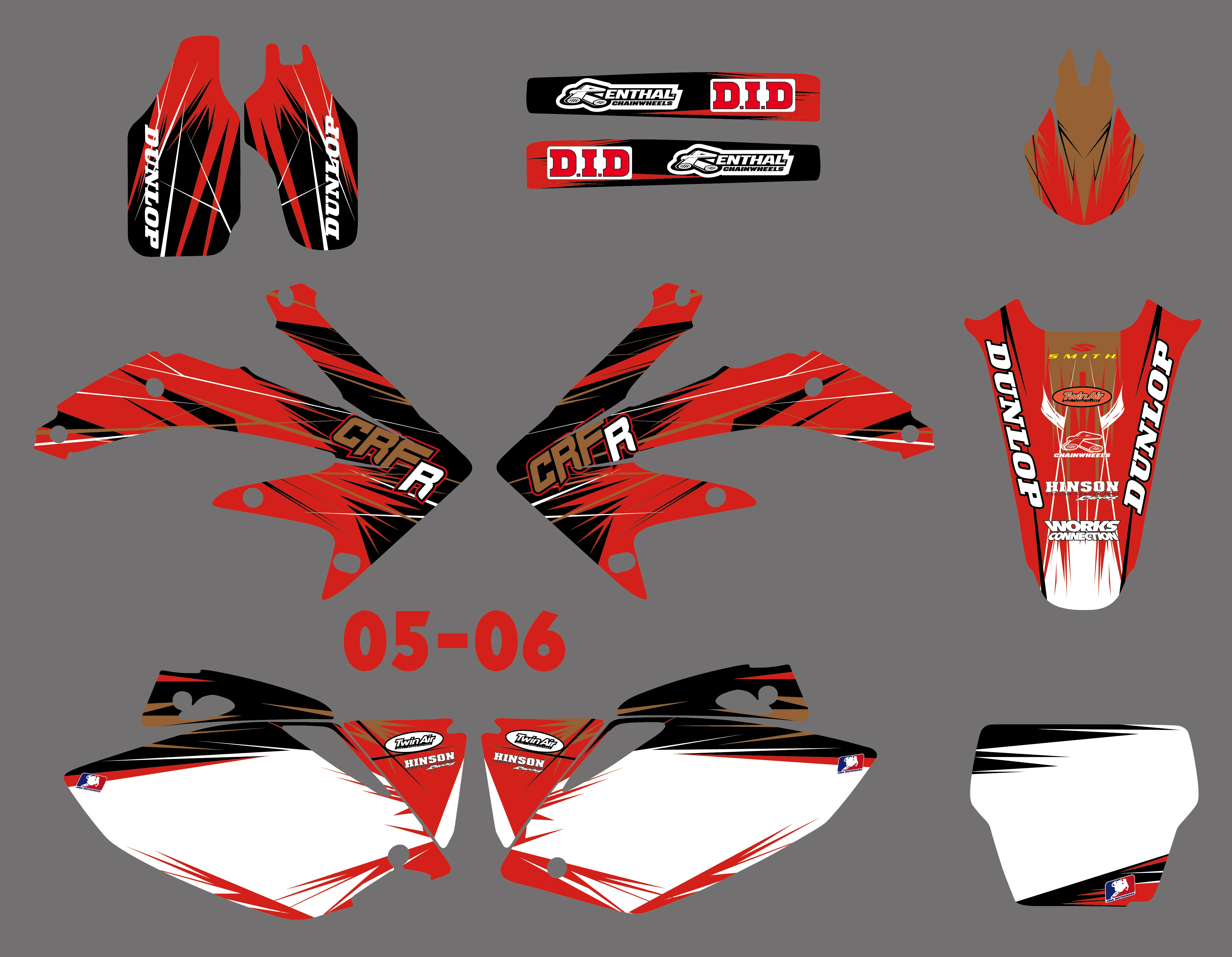 H2CNC графика и фоны наклейки Набор для Honda CRF450 CRF450R 2005 2006 CRF 450 450R|sticker kit|crf 450decal kit |