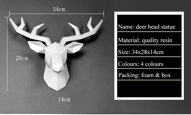 Статуя для дома, декоративные аксессуары 34x28x14 см, винтажная голова антилопы, абстрактная скульптура, Декор стены комнаты, статуи головы оленя из смолы