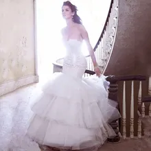 White Mermaid Long Wedding Dresses With Elegant Lace Ruffle Tiered Skirt For Bridal Wear цена White Mermaid Long Wedding Dresses With Elegant Lace Ruffle Tiered Skirt For Bridal Wear цены онлайн