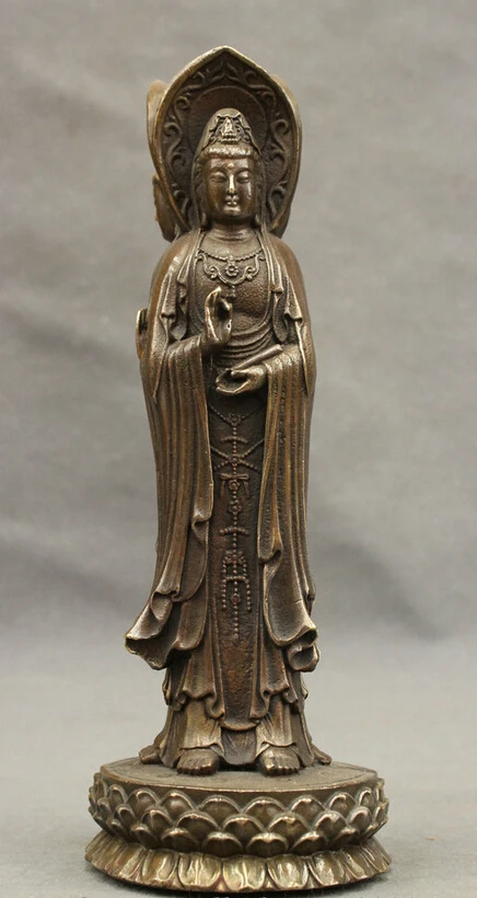 

S3373 10" Chinese Bronze Copper Buddhism 3 Face Kwan-Yin Guan Yin Goddess Statue Set D0318