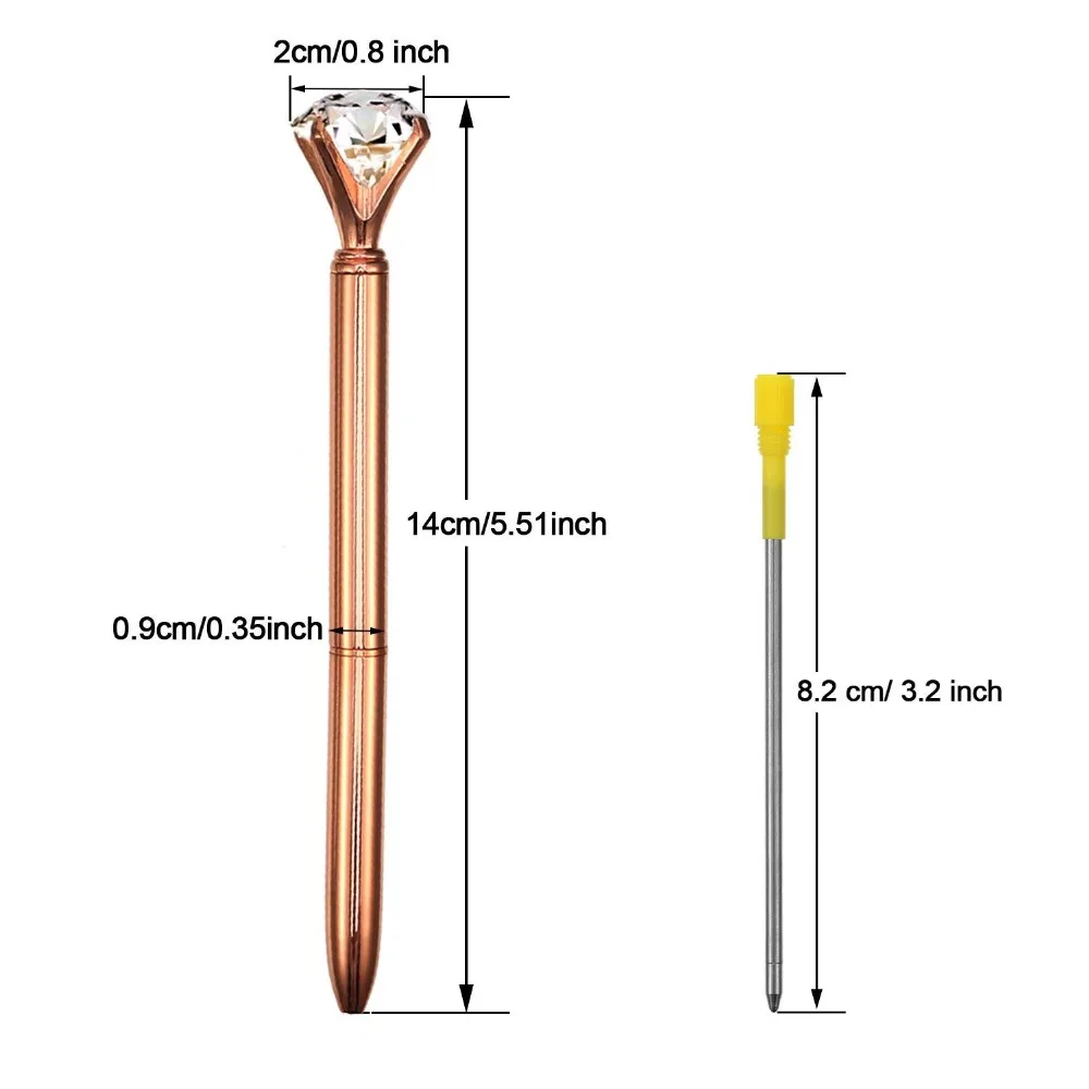 100 штук большая ручка с кристаллами и бриллиантами, металлические шариковые черные чернила для ручки, кольцо для свадьбы, офиса, металлическое кольцо, шариковая ручка, розовое золото, подарок