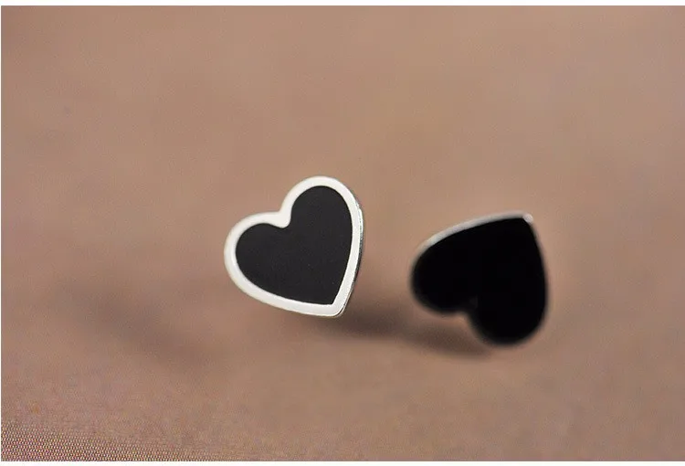 Настоящее 925 пробы, серебряные серьги-гвоздики с черным сердцем для женщин и девушек, модные серьги из стерлингового серебра, ювелирные изделия brincos brinco