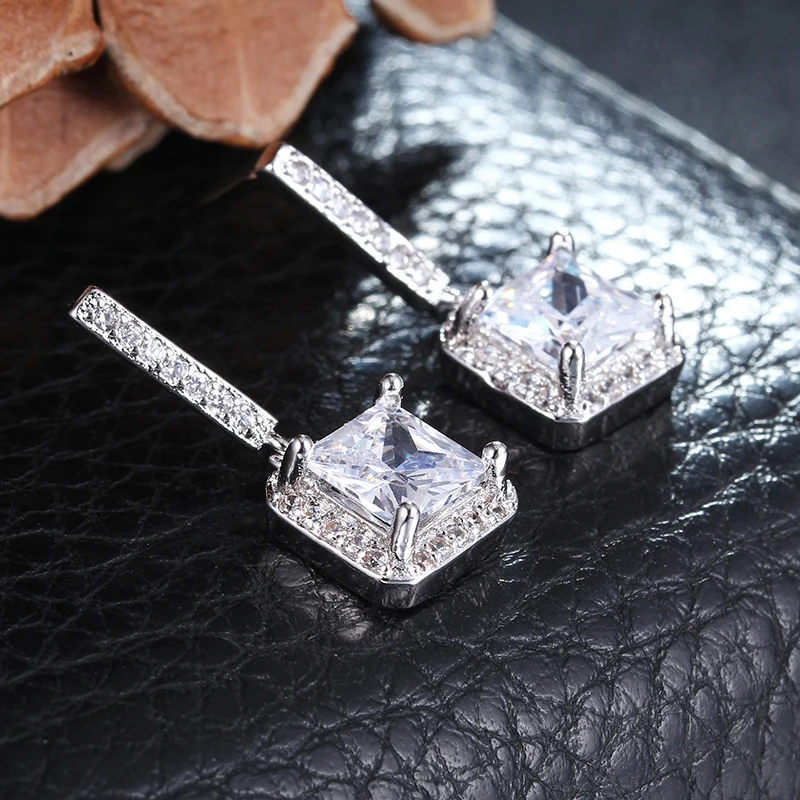 Женские серьги гвоздики из серебра 925 пробы с квадратным фианитом|colorful stud
