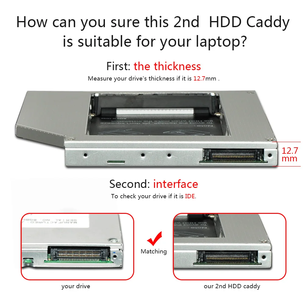 Sunvalley 12,7 мм Универсальный алюминиевый сплав 2nd HDD Caddy IDE to SATA 2," HDD SSD чехол DVD/CD-ROM Оптический отсек для ноутбука