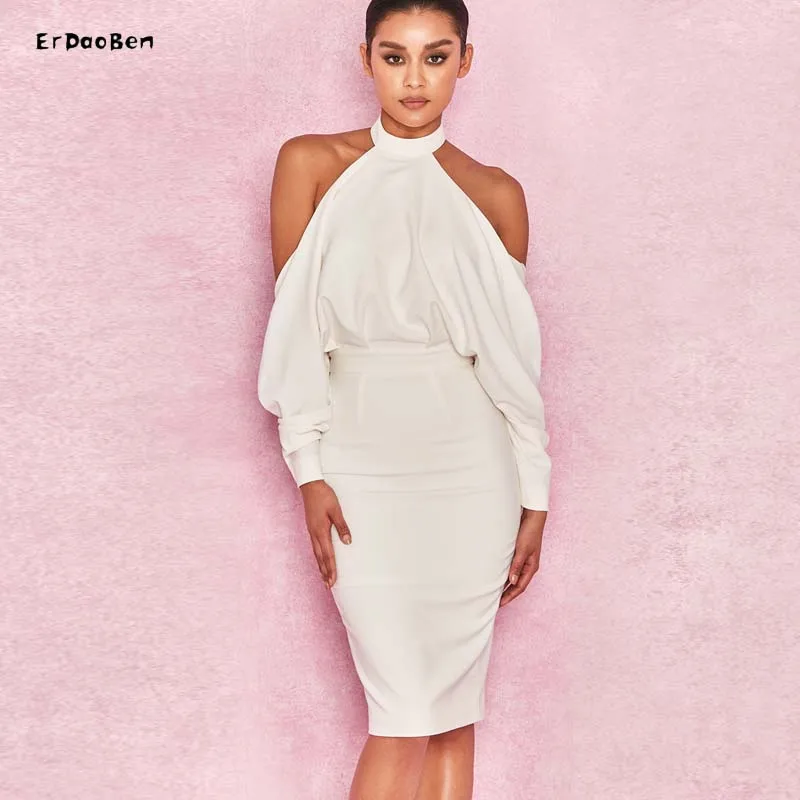

ERDAOBEN fashion casualvestidos de fiesta party Celebrity Bodycon offf shoulder white Dress vestidos verano 2018 BH547