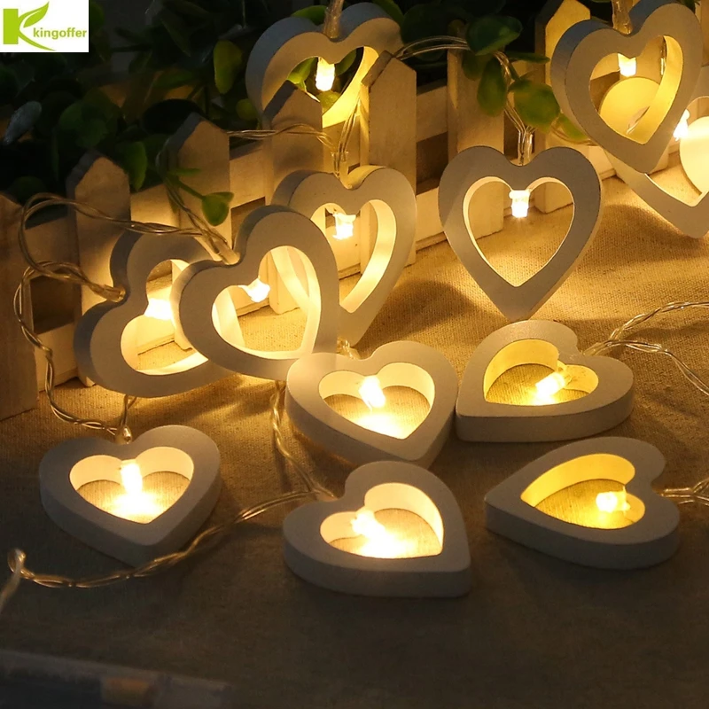 Warm White 10 Wooden Heart Led Battery Fairy String Lights Wedding Home Decor US