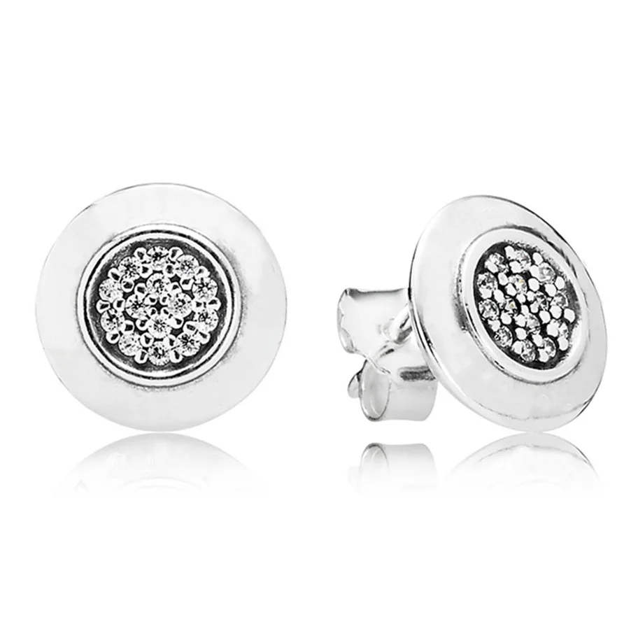 

Authentic 925 Sterling Silver Earring Signature Crystal Stud Earrings For Women Wedding Party Gift fit Lady Fine Jewelry