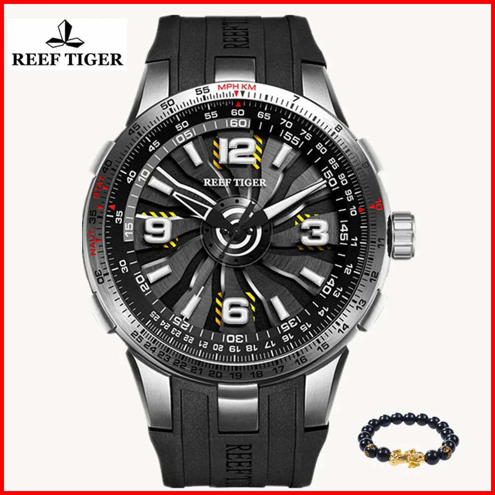 

Reef Tiger/RT Military Watches Men Steel Automatic Watches Rubber Waterproof Whirling Dial Sport Watch Relogio Masculino RGA3059
