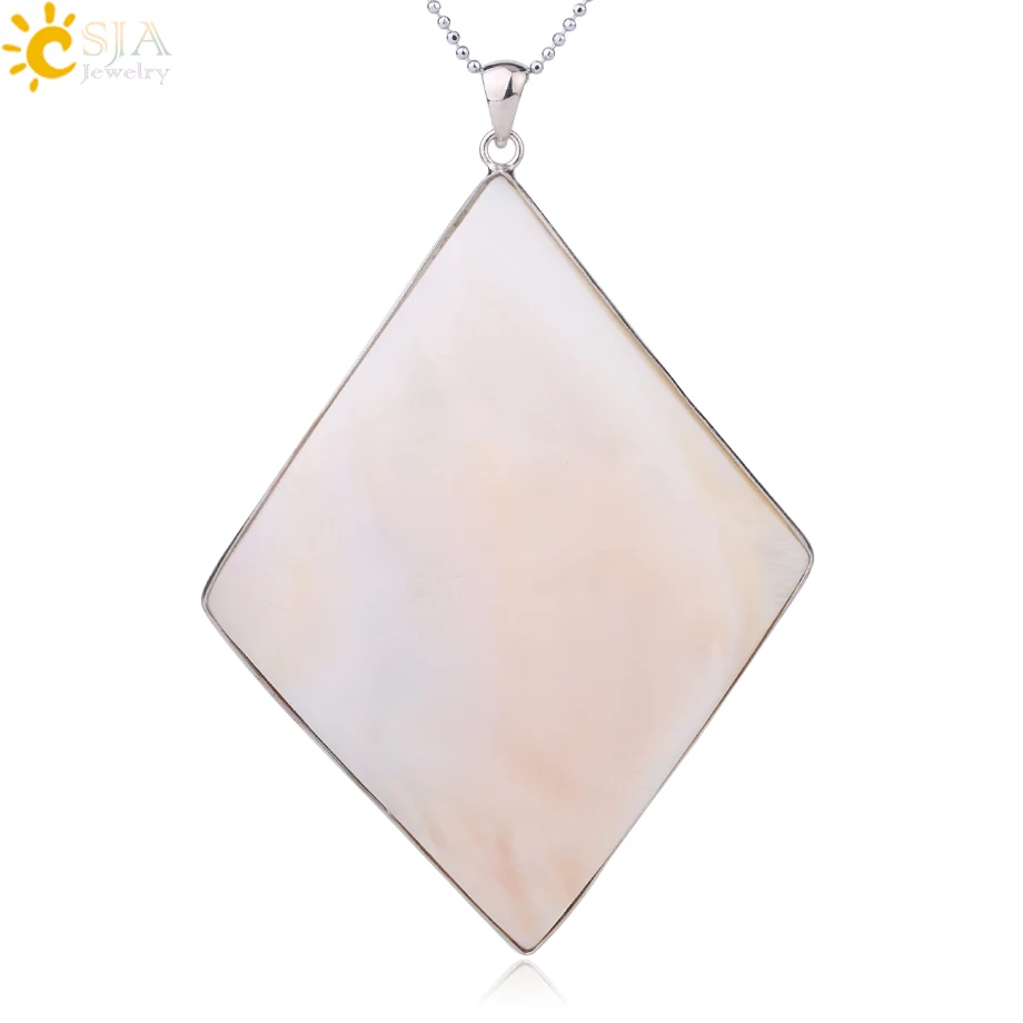 

CSJA 94x62mm Rhombus Natural Mother of Pearl Shell Big Pendant White Shells Pendants Necklaces for Women Men Beach Jewelry G015