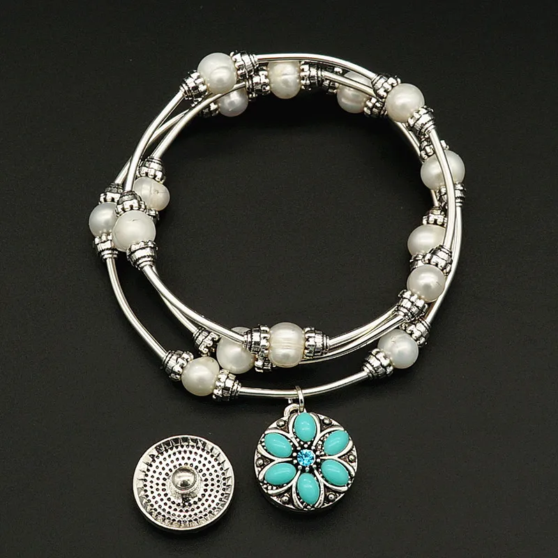 Модный очаровательный браслет из натурального пресноводного жемчуга и серебра, эластичный браслет, 18 мм, кнопки, ювелирные изделия, опт, AB0055