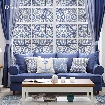 

Nordic Decoration Home Static Cling Window Film Privacy Blue Geometry Home Decoration Accessories Printing Glass Sticker BLT2360