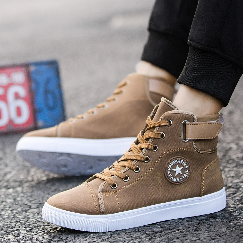 

GOXPACER British Style Shoes Men High-top Casual Shoes Lacing Advanced Low Heel Personality Fashion Star Walking Shoes Plus Size