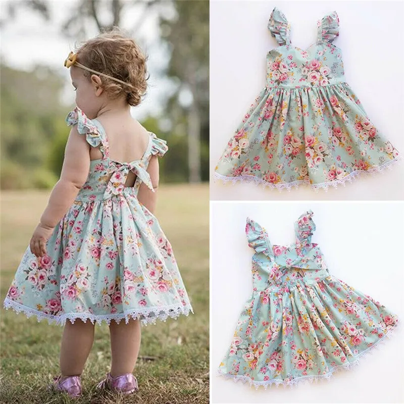 

Lovely Kids Baby Girl Floral Dress Summer Sleeveless Sundress Sling Flowers Lace Princess Dress Kids Girl Knee-Length Dress 1-6Y