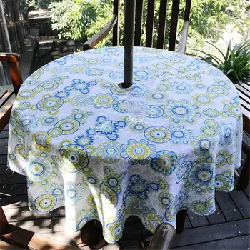 

Waterproof Tablecloth Spillproof Polyester Fabric Table Cover With Zipper Umbrella Hole For Patio Garden Tabletop Decor