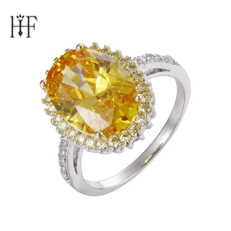 

Boho Big Yellow Pink Cubic Zircon Fashion Wedding Ring Vintage Gold Filled Jewelry Engagement Ring Anel Masculino Anelli Donna