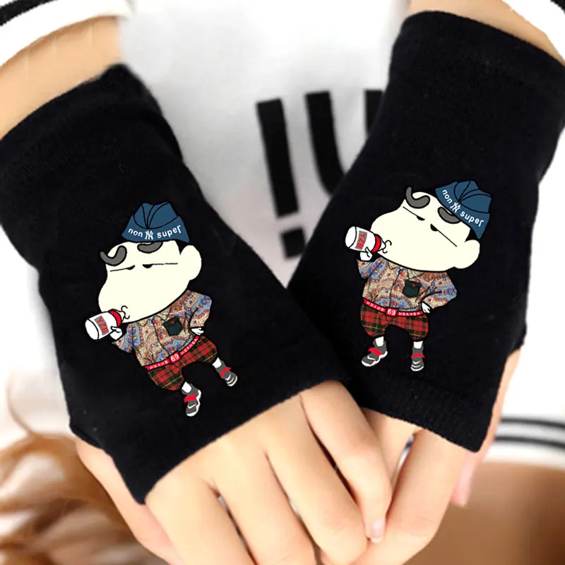 Модные вязаные перчатки для девочек Crayon Shin chan трикотажные из хлопка с принтом без