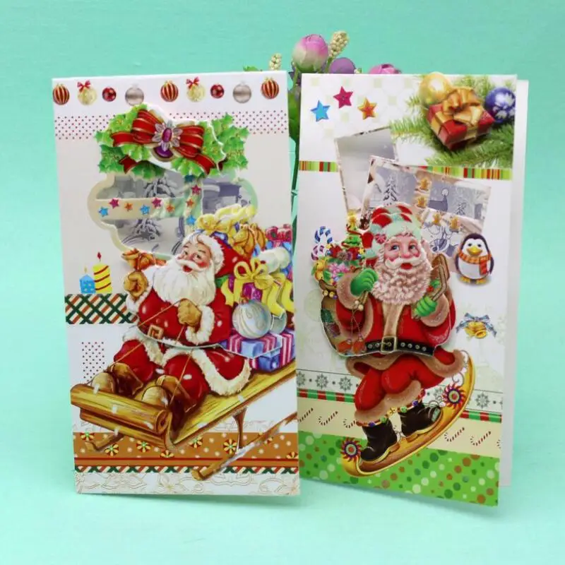 

8 Pcs/lot Handmade Santa Claus Greeting Cards Merry Christmas Creative Party Blessing Greeting Cards Christmas Gifts Postcards