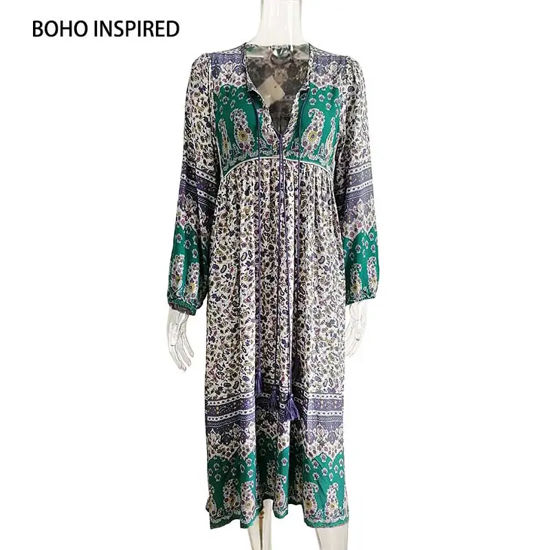 floral-blossom-Boho-Dress-2018-Summer-Autumn-Rayon-V-neck-Sleeve-Tassel-Tied-dress-women-loose (5)