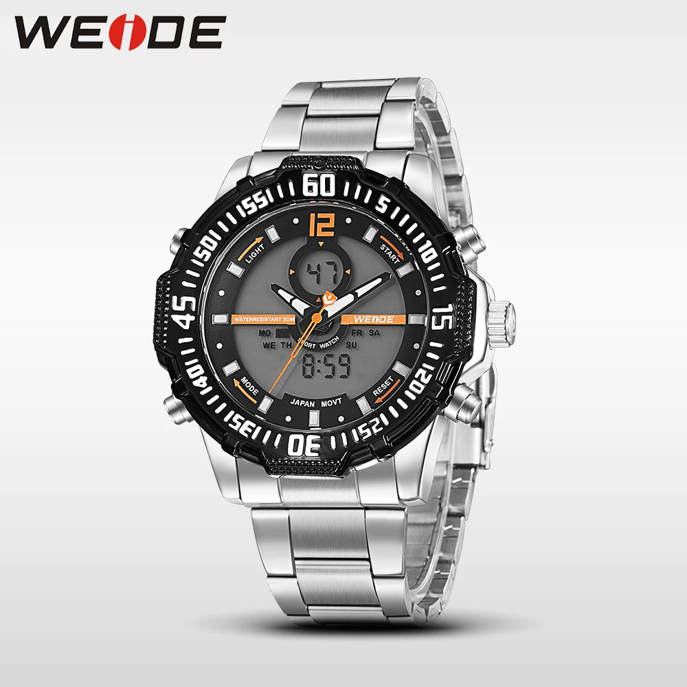 Weide luxury brand quartz sport relogio digital masculino watch stainless steel analog men automatic alarm clock water resistant