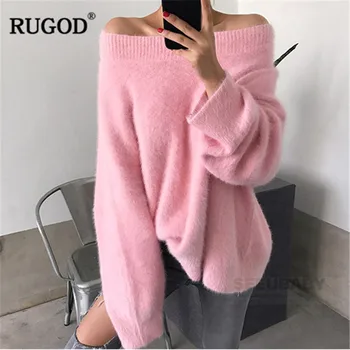 

RUGOD 2019 Autumn Winter Casual Women O-Neck Long Sleeve Sweater Ladie Solid Off-shoulder Pullovers jersey mujer
