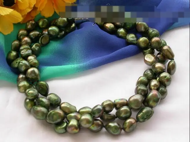 

song voge gem nanJ1747 3ROW green baroque freshwater pearl necklace magne