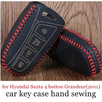 

Only Red car key case sewing Hand car key cover case Genuine eather fit for Hyundai Santa 4 button Grandeur(2011)