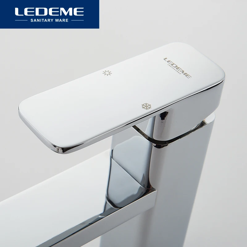 Billig LEDEME Becken Armaturen Basin Wasserhahn Mischbatterie Finish Messing Quadratischen Säule Designer Wasser Chrom Moderne Wasserfall Armaturen L1033