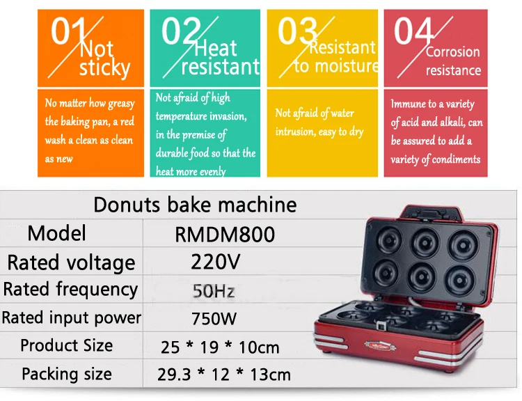 Электрическая машина для изготовления пончиков 220 в 750 Вт Бытовая мини-машина для завтрака Инструменты для выпечки пончиков вафельная машина RMDM800