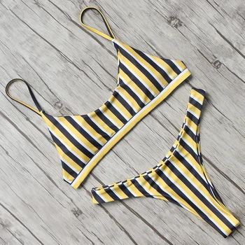 

Striped Bikini Sexy Thong Swimsuit 2018 Brazilian Women Swimwear Halter Bandage Bikini Set Push Up Bathing Suit Maillot De Bain