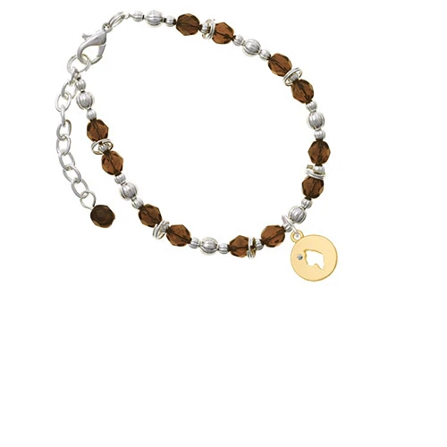 Goldtone Cat Head Silhouette Brown Beaded Bracelet