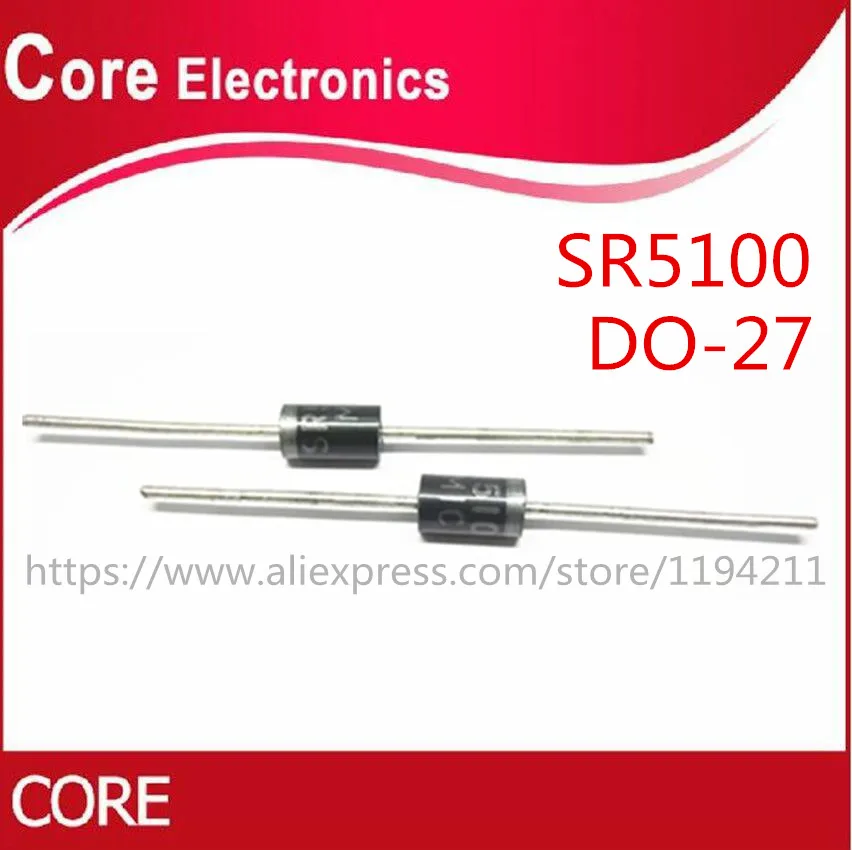 Диод Шоттки SR5100 5A/ 100V DO 27 SB5100 100 шт.|Диоды| |