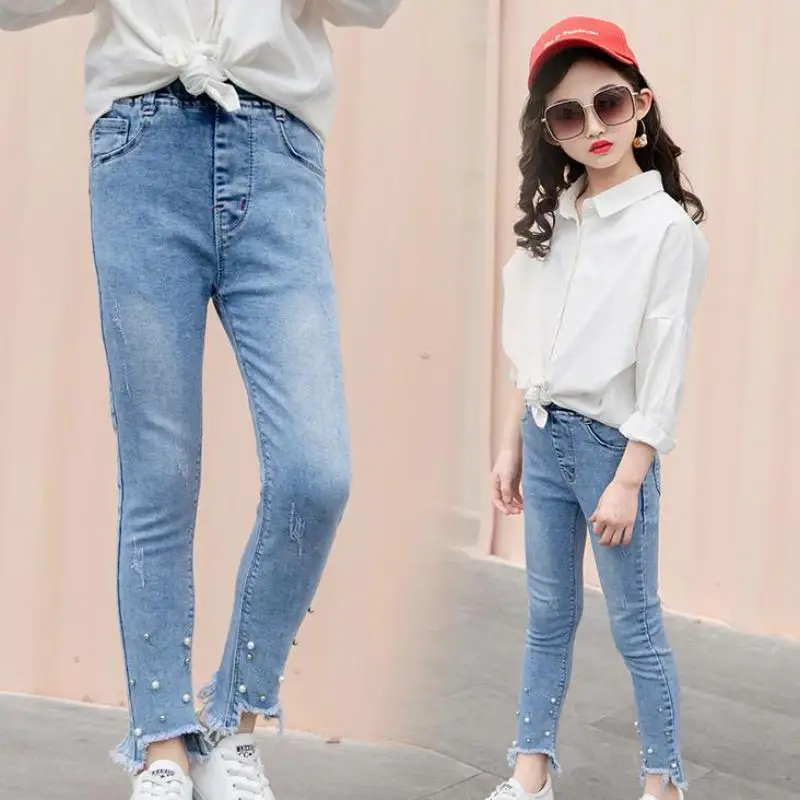 

6 8 10 12 14 Years Jeans For Girls Teenagers 2019 Autumn Slim Kids Denim Pants Casual Skinny Teens Trousers Jean Fille Costume