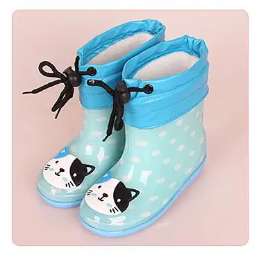 Новые детские ботинки детские дождевые ботинки с мультяшным принтом для девочек Детская непромокаемая обувь водонепроницаемые детские резиновые ботинки с бантом обувь для младенцев