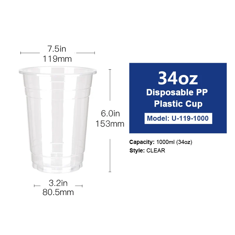 OTOR 20pcs 34oz прозрачные пластиковые чашки молочные коктейли для напитков стаканы для сока с двойной крышкой отверстия одноразовые стаканы на вынос вечерние поставки - Цвет: 1000ml(34oz)