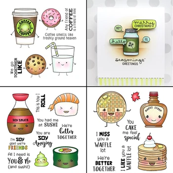 

AZSG Delicious Cookies/Cake/Sushi/Coffee Clear Stamps For DIY Scrapbooking/Card Making/Album Decorative Silicone Stamp Crafts