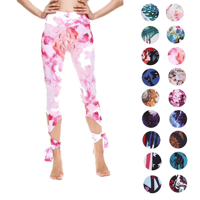 

Witkey Printed Yoga Leggings High Waist Yoga Pants Leggings Women Running Pants Women 3/4 Anti-sweat Gym Fitness Sport Tights