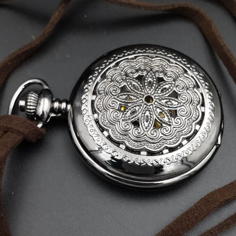 Римские цифры часы с белым циферблатом, заводные Для мужчин механические карманные часы с коричневое кожаное ожерелье цепь хороший подарок цена H139