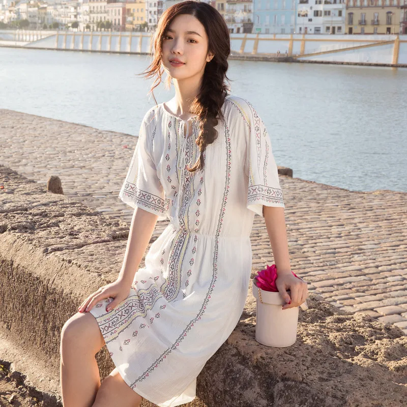 INMAN Artistic Long Summer Dress Half Sleeve Printing Womens Dresses New Style Round Collar Slim Fit Ladies Dress INMAN Artistic Long Summer Dress Half Sleeve Printing Womens Dresses New Style Round Collar Slim Fit Ladies Dress