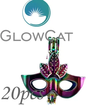 

GLOWCAT 20x CC604 Rainbow Colors Party Mask Beads Cage Jewelry Making Essential Oil Diffuser Pearl Cage Locket Pendant
