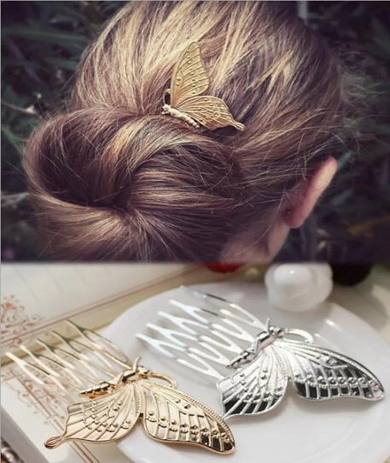Free Shipping Zinc Alloy Hair Combs Golden Butterfly Combs The New