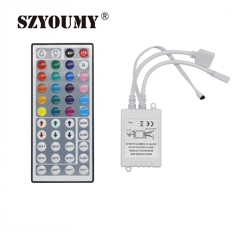 

SZYOUMY 50PCS DHL RGB 6A 44 Key IR Remote Controller RGB 12V 2 port For SMD 5050 3528 LED Strip Bulb Light Mini RGB Controller