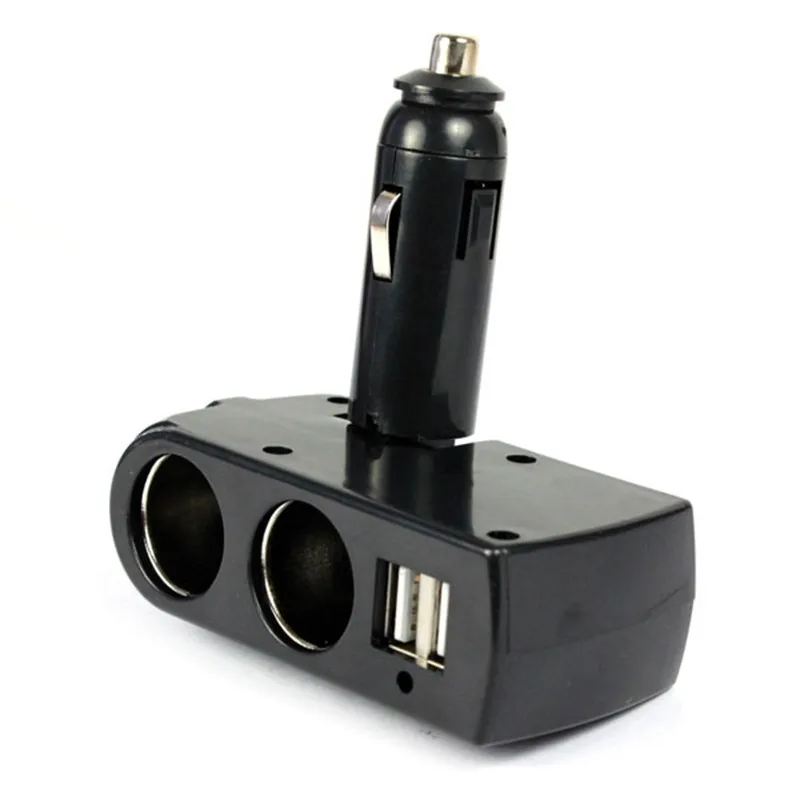 

2017 New Hot 2 USB Charger Supply + Double Sockets Car Cigarette Lighter Extender Splitter For Iphone GPS Free Shipping @018